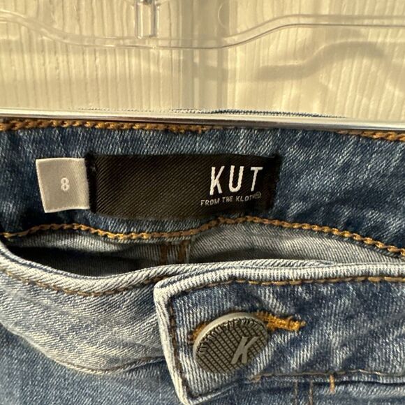 Kut from the Kloth Womens Stella High Rise Flare Jeans 8 Lightwash Blue Raw Hem - Picture 2 of 8